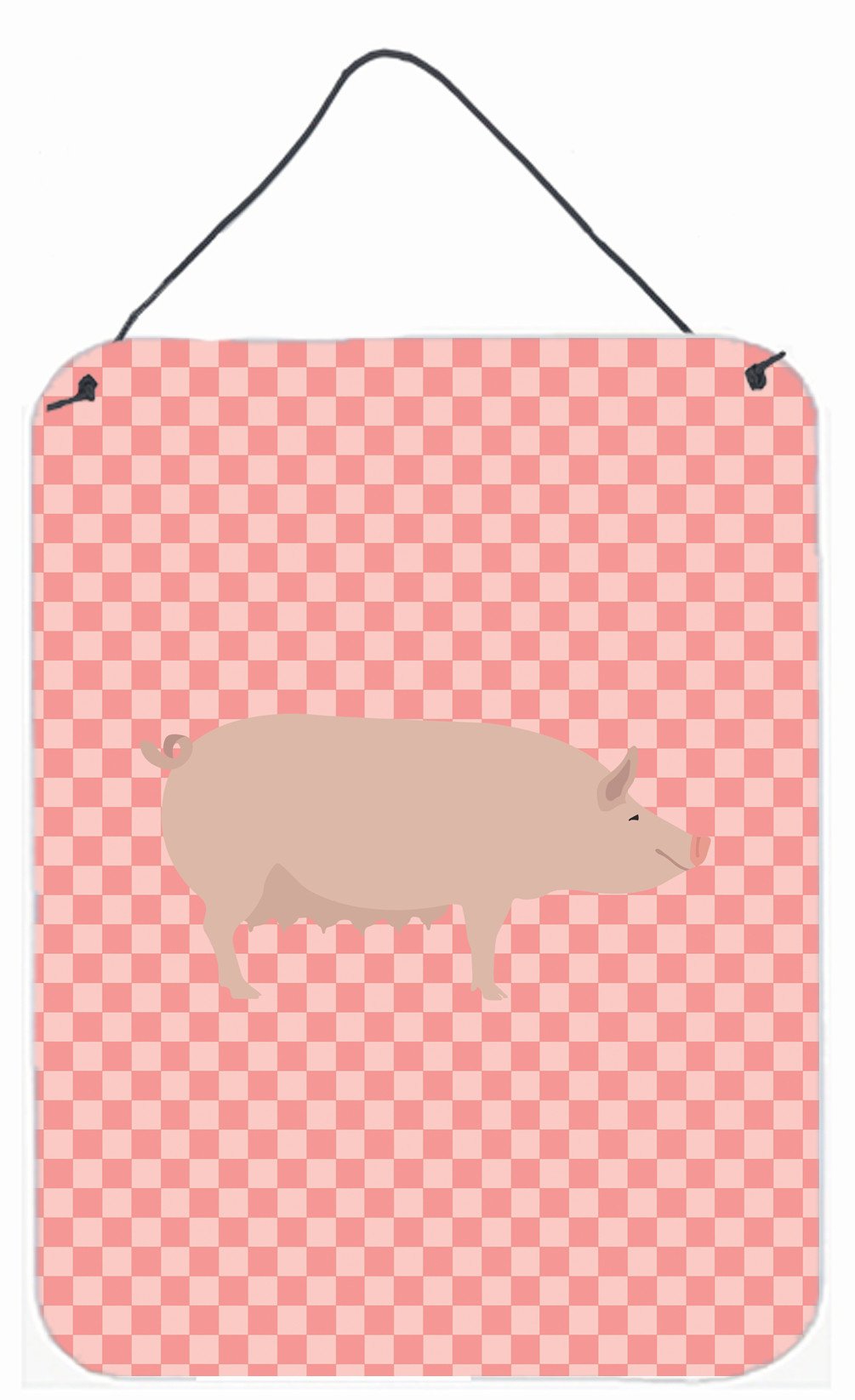 English Large White Pig Pink Check Wall or Door Hanging Prints BB7938DS1216 by Caroline's Treasures