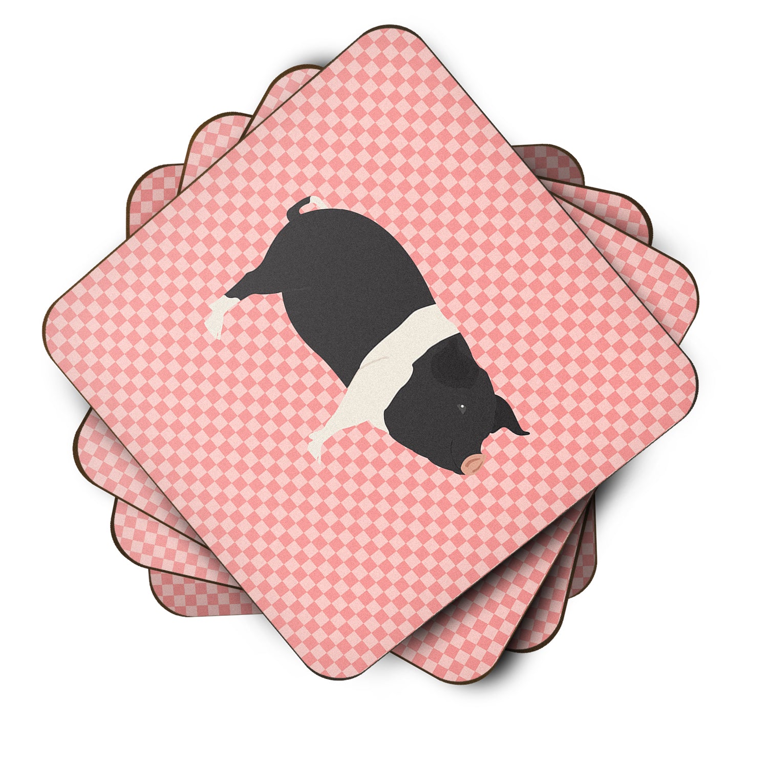 Hampshire Pig Pink Check Foam Coaster Set of 4 BB7939FC - the-store.com