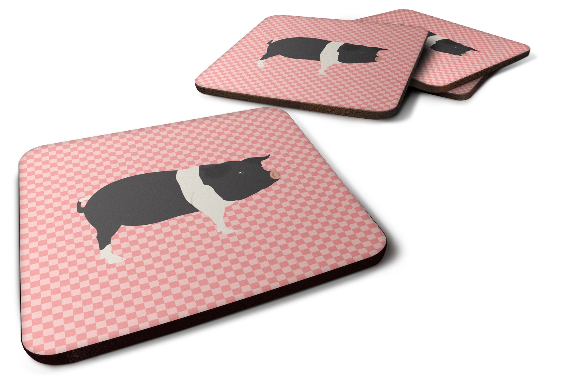 Hampshire Pig Pink Check Foam Coaster Set of 4 BB7939FC - the-store.com