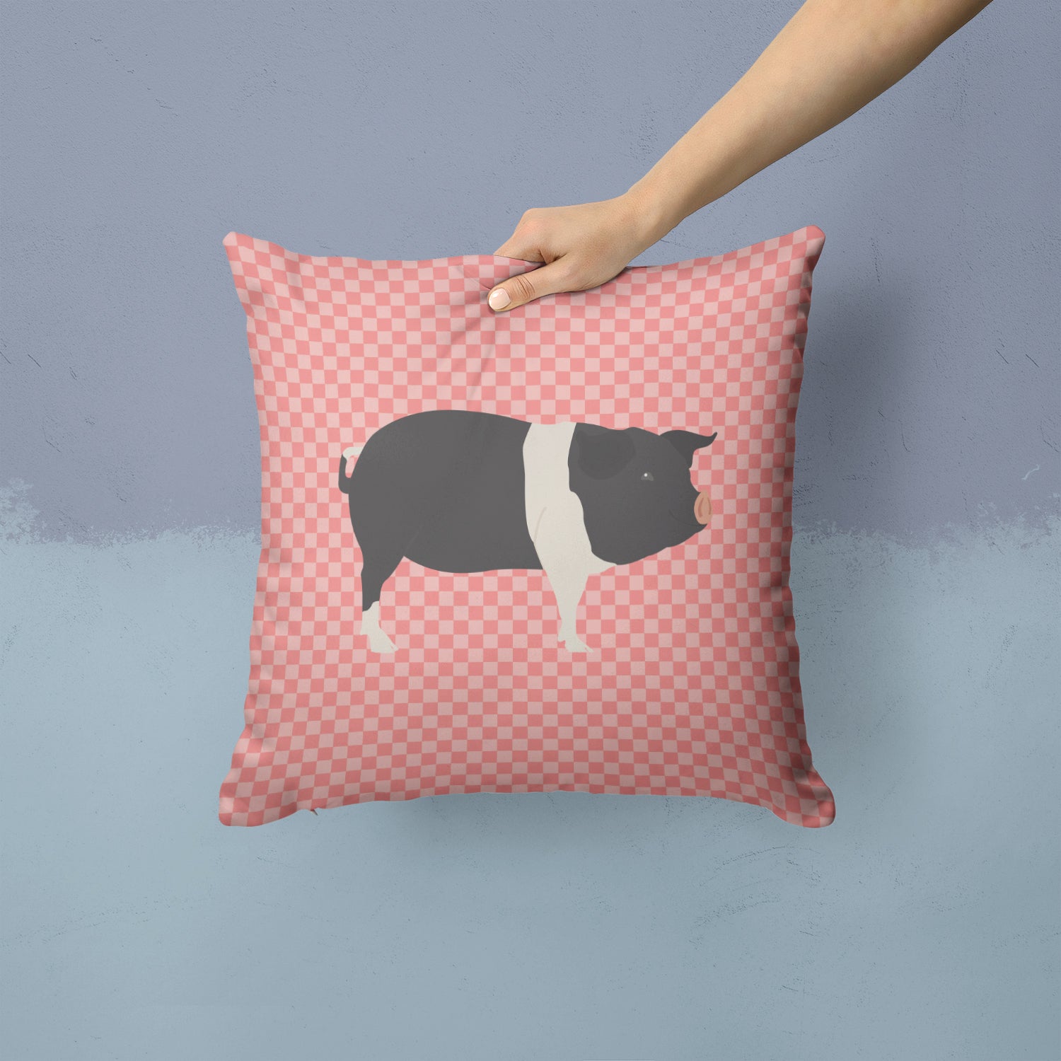 Hampshire Pig Pink Check Fabric Decorative Pillow BB7939PW1414 - the-store.com