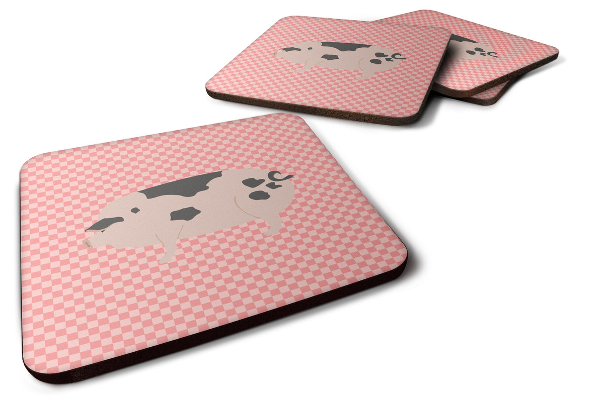 Gloucester Old Spot Pig Pink Check Foam Coaster Set of 4 BB7940FC - the-store.com