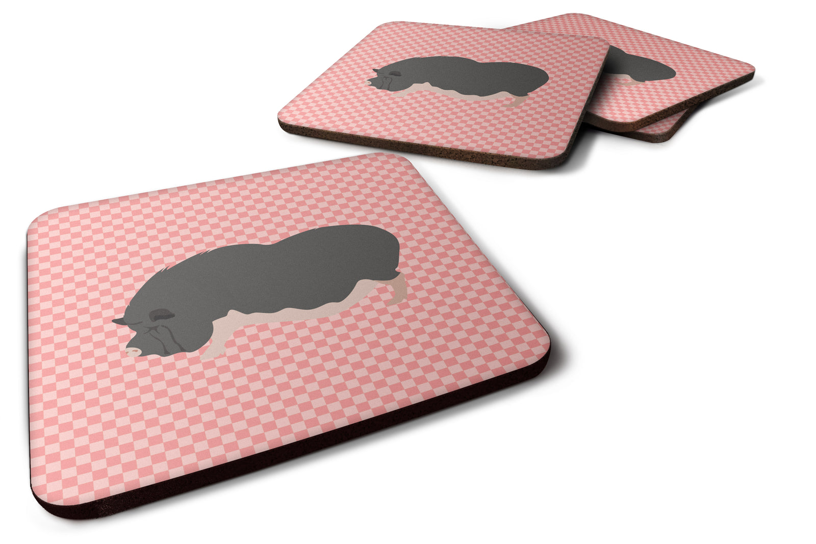 Vietnamese Pot-Bellied Pig Pink Check Foam Coaster Set of 4 BB7941FC - the-store.com