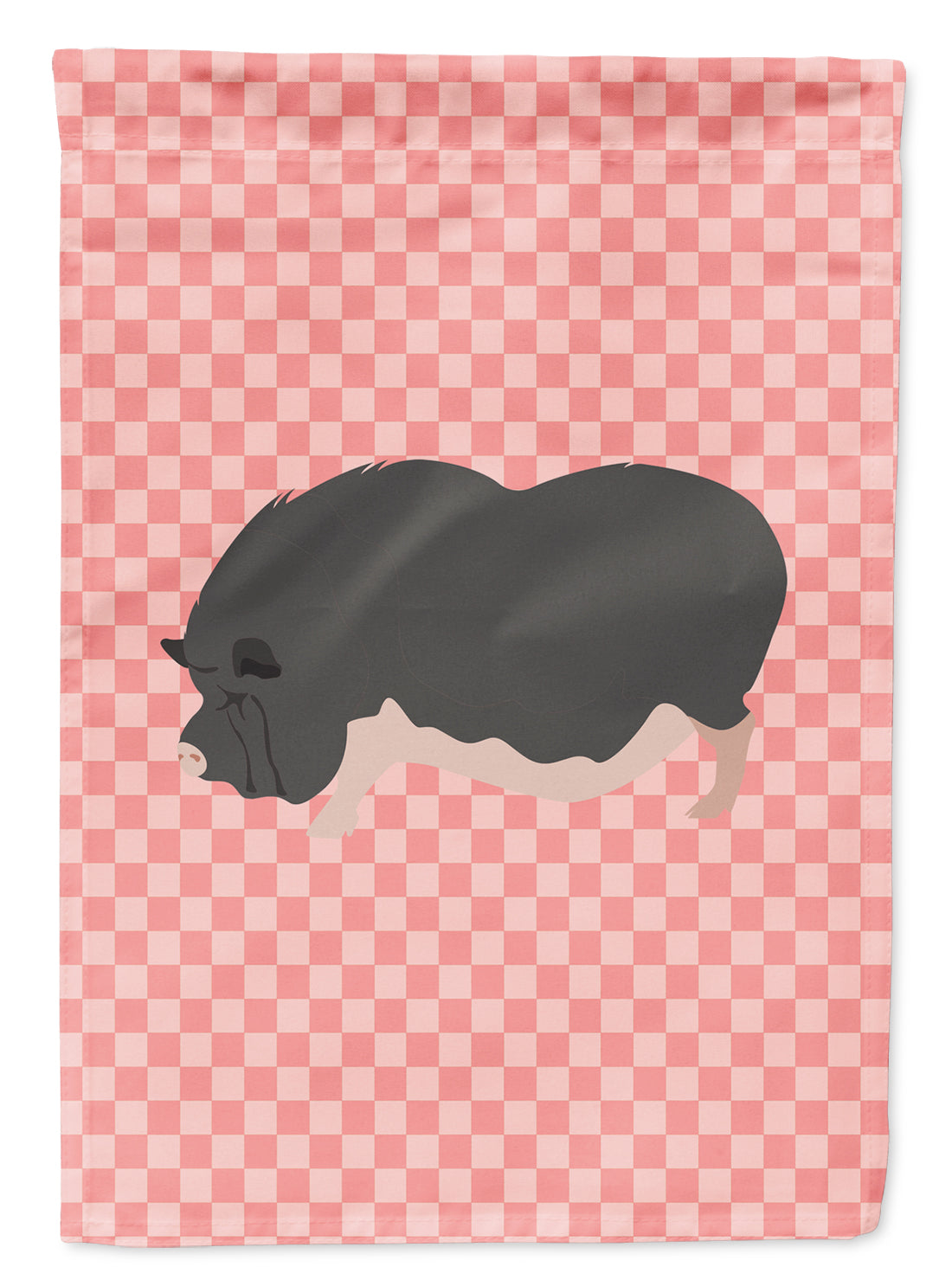 Vietnamese Pot-Bellied Pig Pink Check Flag Garden Size  the-store.com.