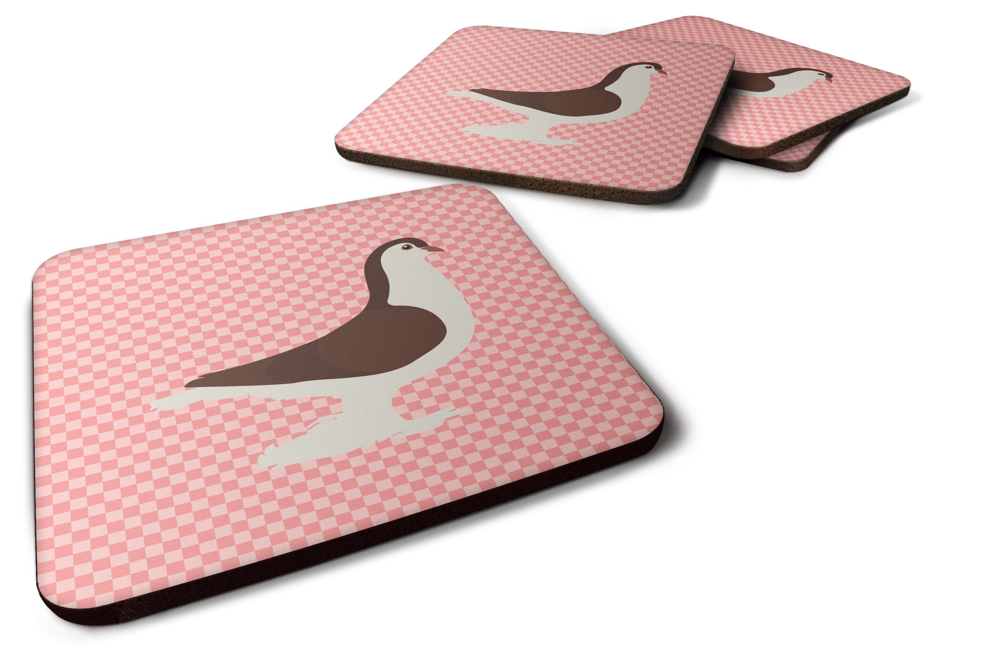 Large Pigeon Pink Check Foam Coaster Set of 4 BB7943FC - the-store.com