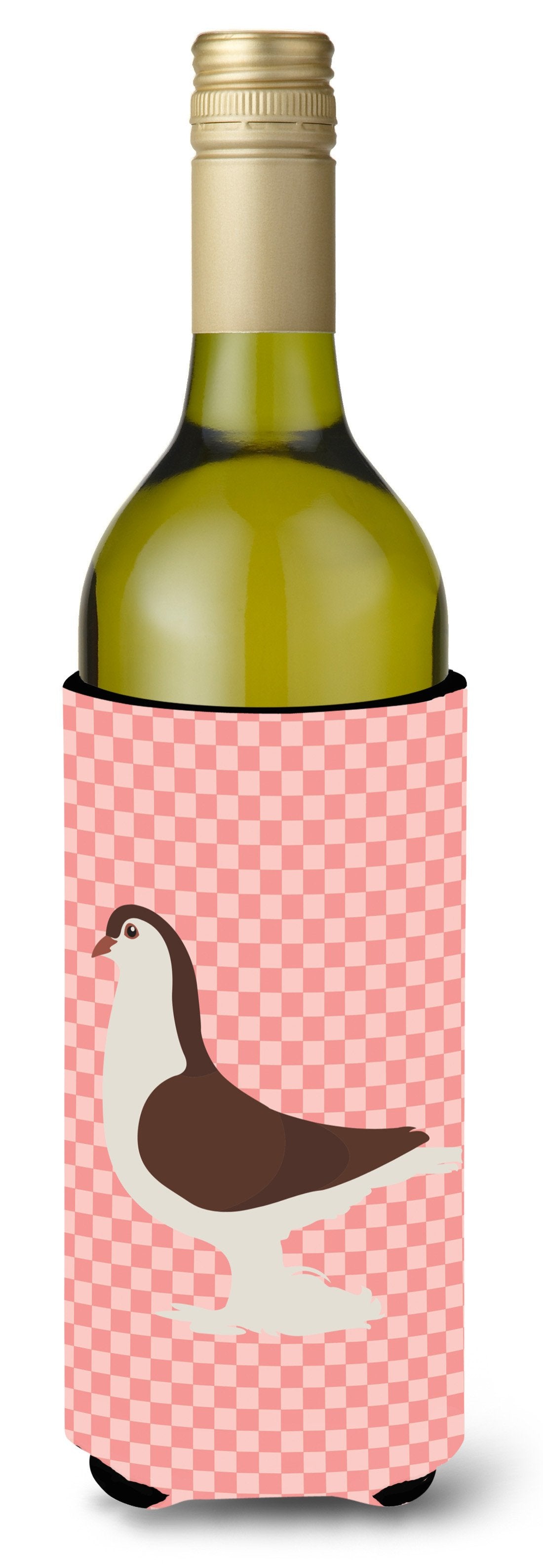 Large Pigeon Pink Check Wine Bottle Beverge Insulator Hugger BB7943LITERK by Caroline's Treasures