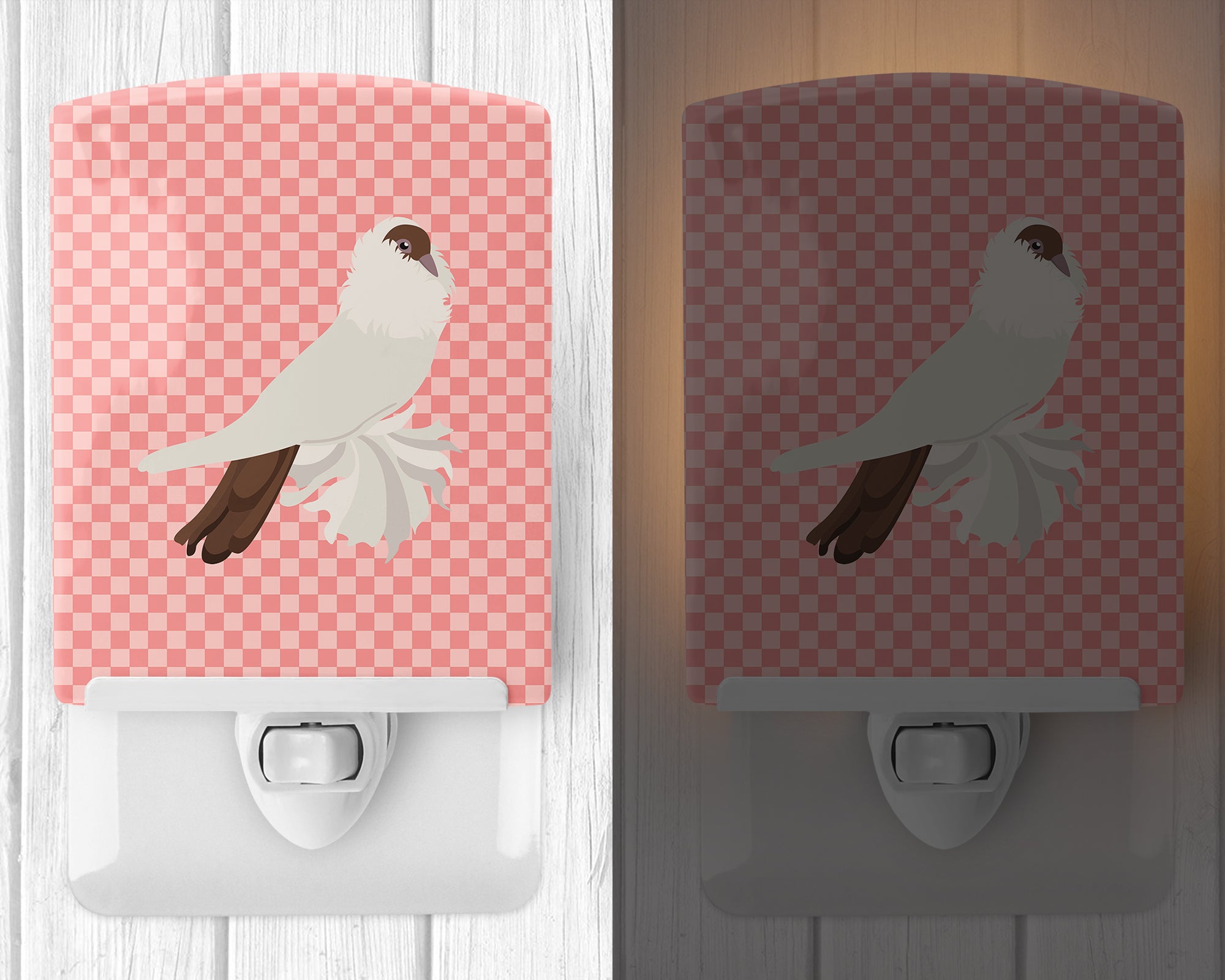 German Helmet Pigeon Pink Check Ceramic Night Light BB7944CNL - the-store.com