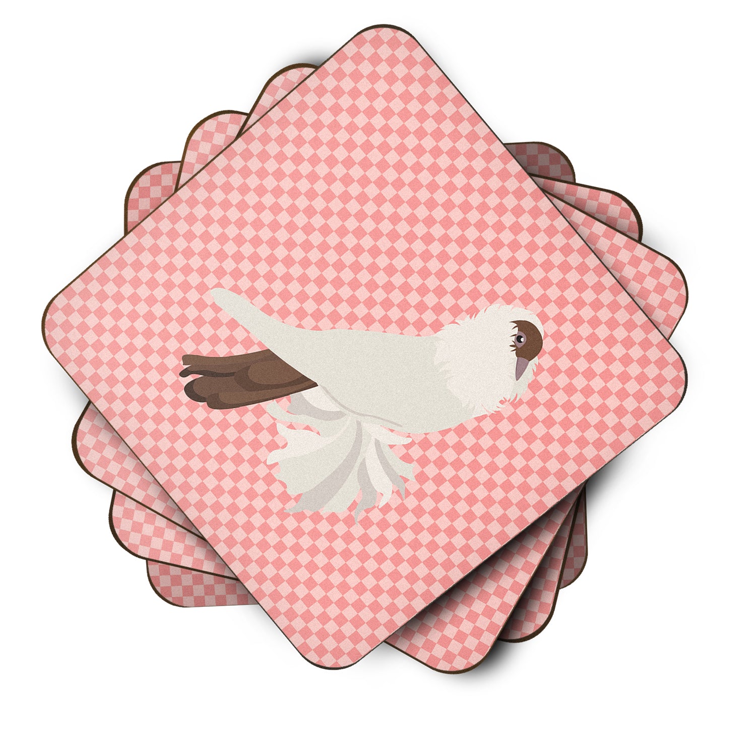 German Helmet Pigeon Pink Check Foam Coaster Set of 4 BB7944FC - the-store.com