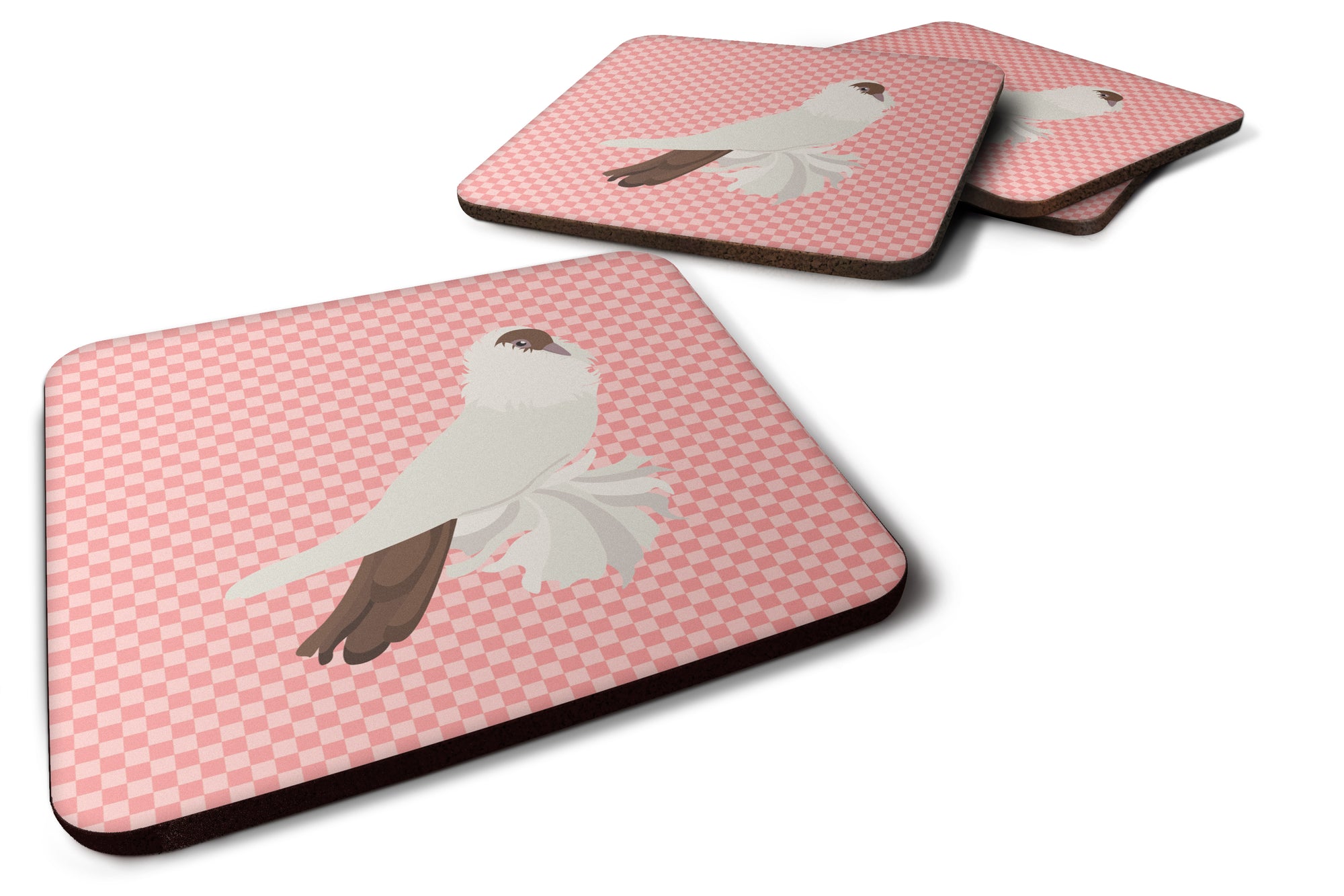 German Helmet Pigeon Pink Check Foam Coaster Set of 4 BB7944FC - the-store.com