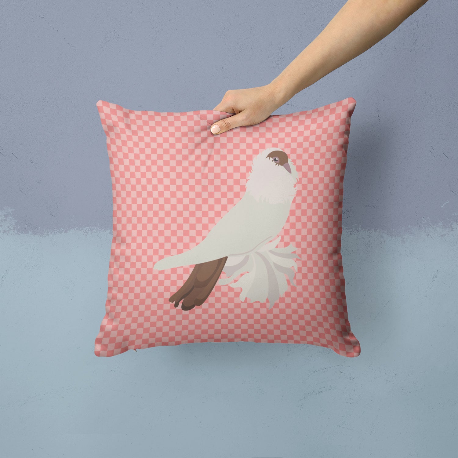 German Helmet Pigeon Pink Check Fabric Decorative Pillow BB7944PW1414 - the-store.com