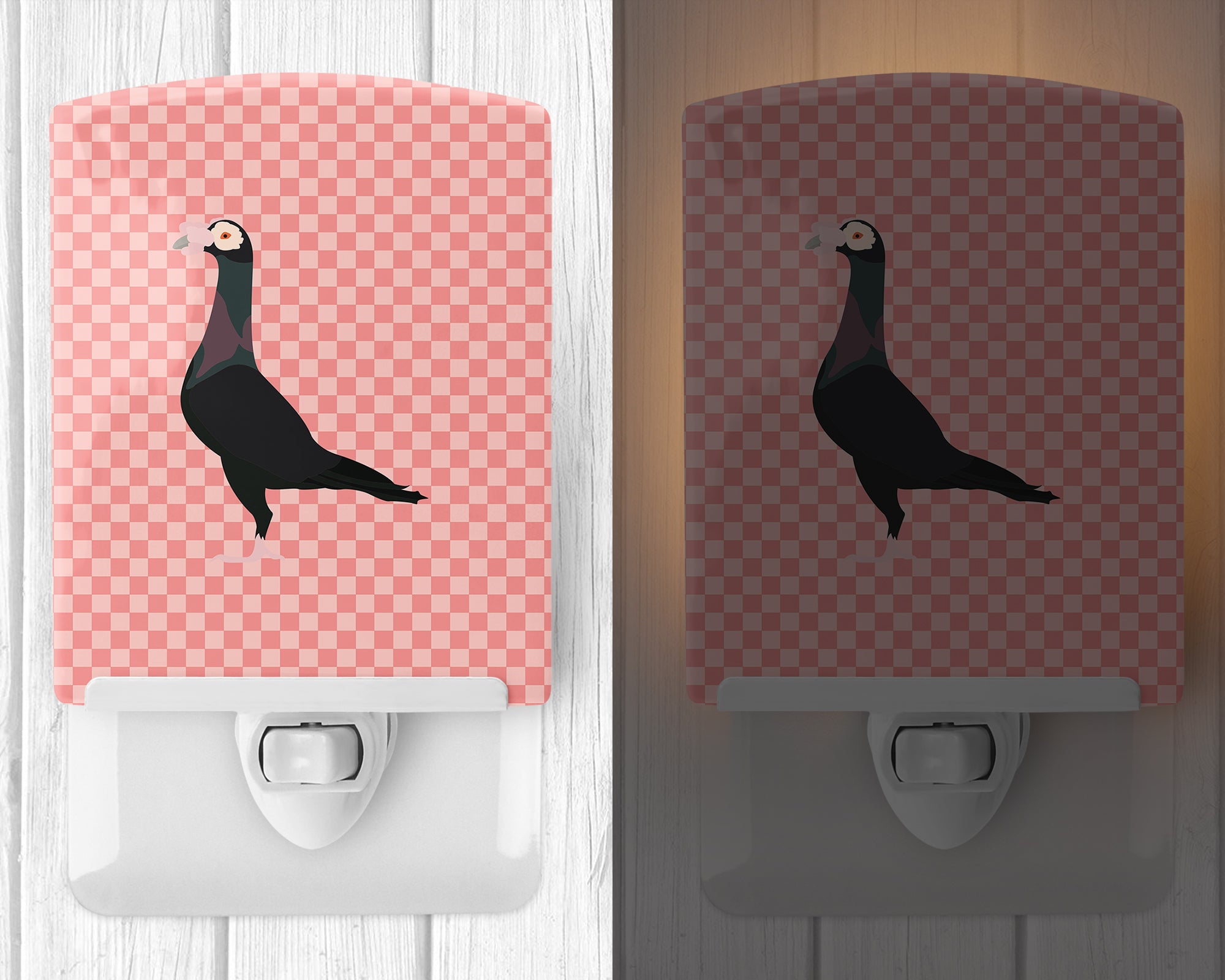 English Carrier Pigeon Pink Check Ceramic Night Light BB7945CNL - the-store.com