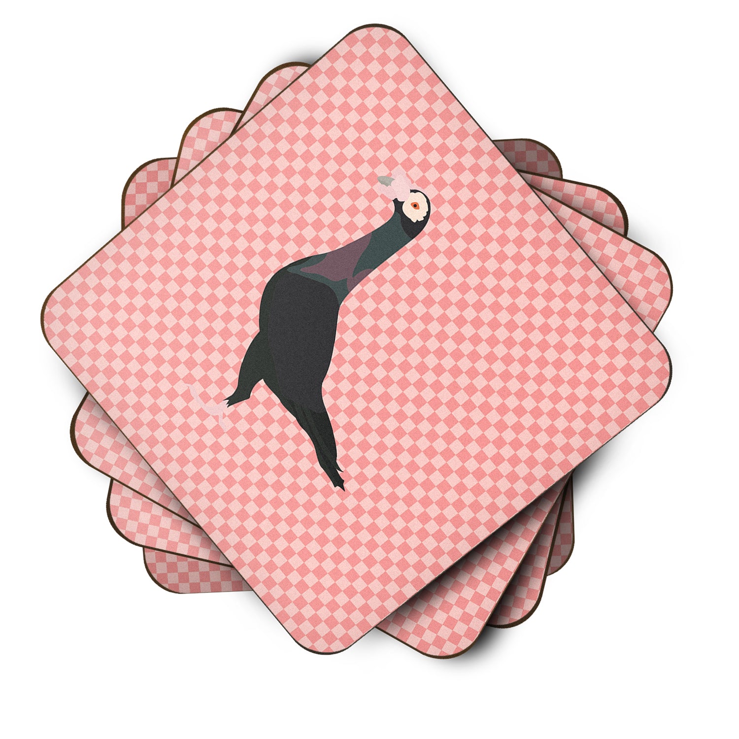 English Carrier Pigeon Pink Check Foam Coaster Set of 4 BB7945FC - the-store.com