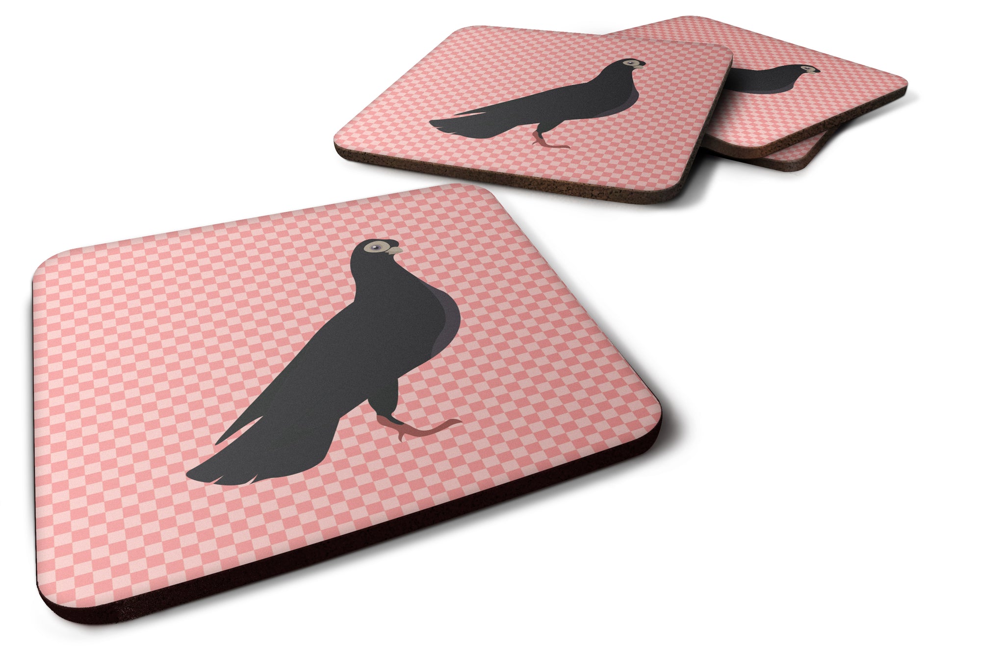 Budapest Highflyer Pigeon Pink Check Foam Coaster Set of 4 BB7947FC - the-store.com