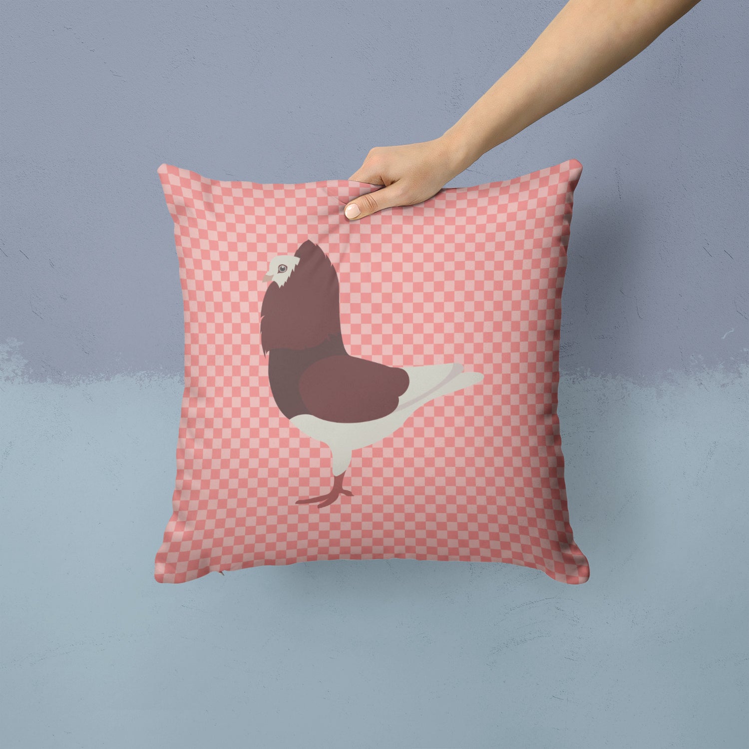 Capuchin Red Pigeon Pink Check Fabric Decorative Pillow BB7948PW1414 - the-store.com