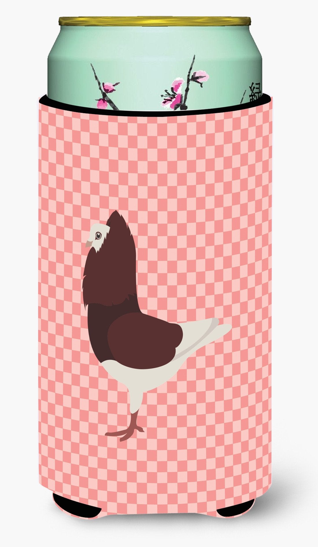 Capuchin Red Pigeon Pink Check Tall Boy Beverage Insulator Hugger BB7948TBC by Caroline&#39;s Treasures