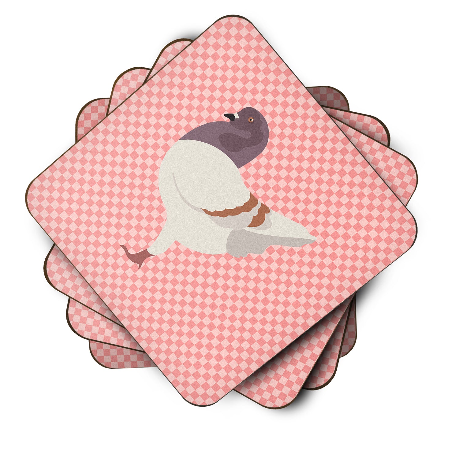 German Modena Pigeon Pink Check Foam Coaster Set of 4 BB7949FC - the-store.com