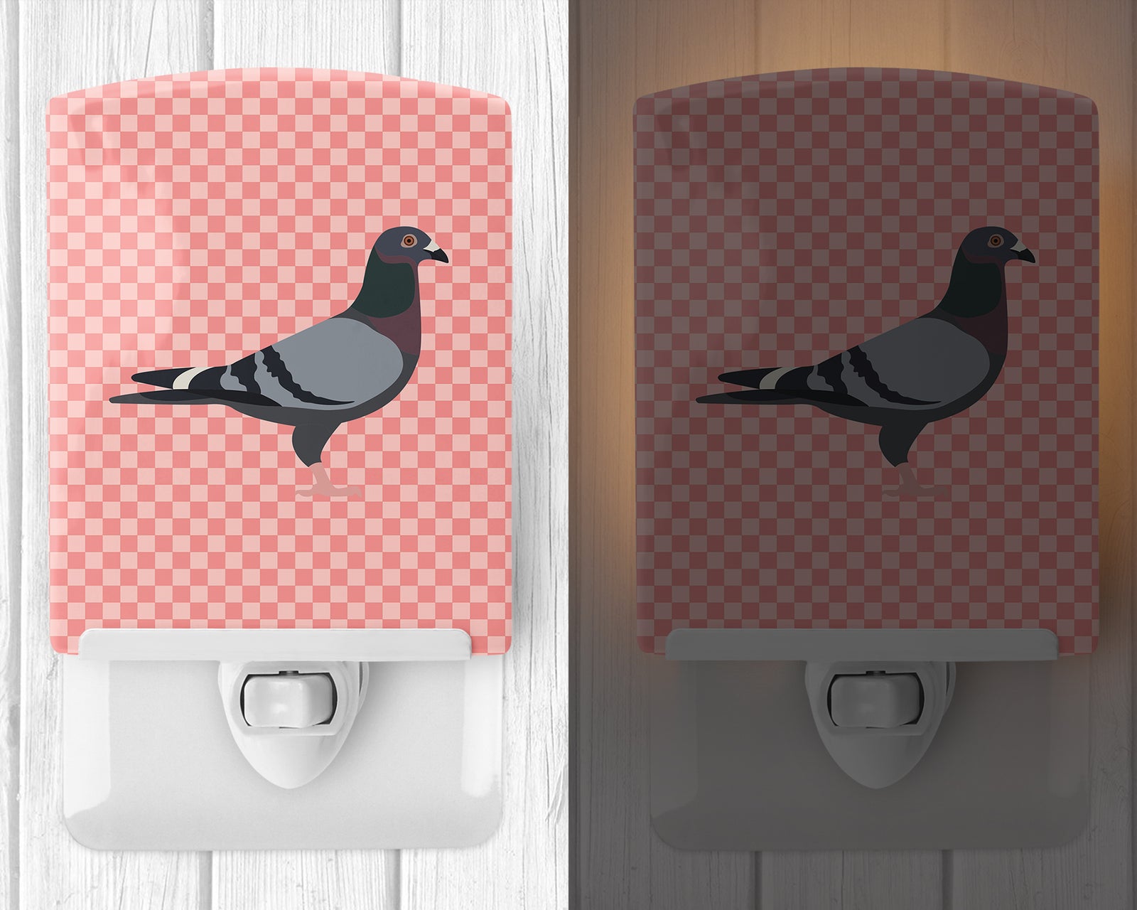 Racing Pigeon Pink Check Ceramic Night Light BB7951CNL - the-store.com