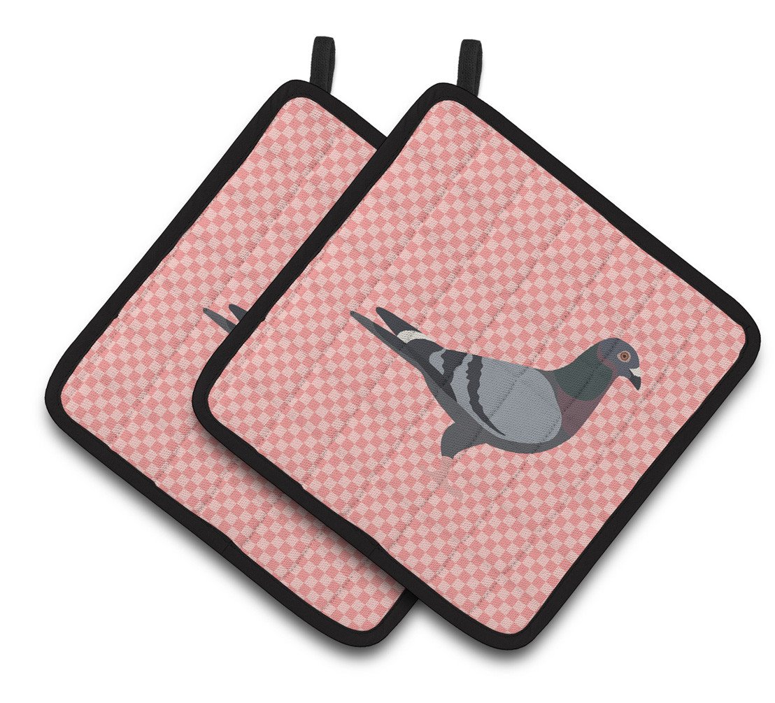 Racing Pigeon Pink Check Pair of Pot Holders BB7951PTHD by Caroline&#39;s Treasures