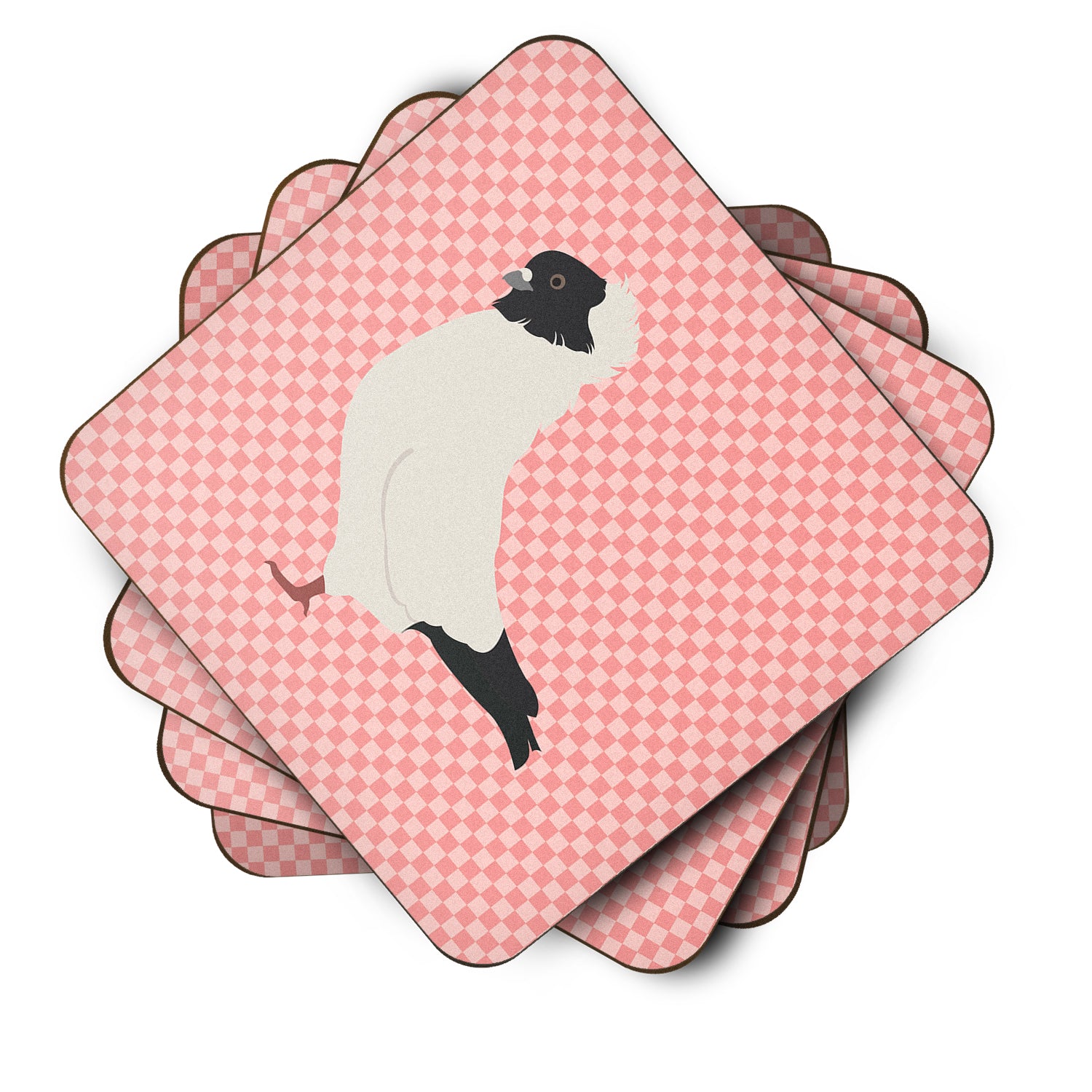 Nun Pigeon Pink Check Foam Coaster Set of 4 BB7952FC - the-store.com