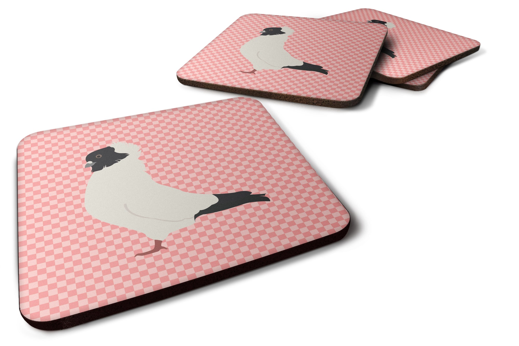 Nun Pigeon Pink Check Foam Coaster Set of 4 BB7952FC - the-store.com