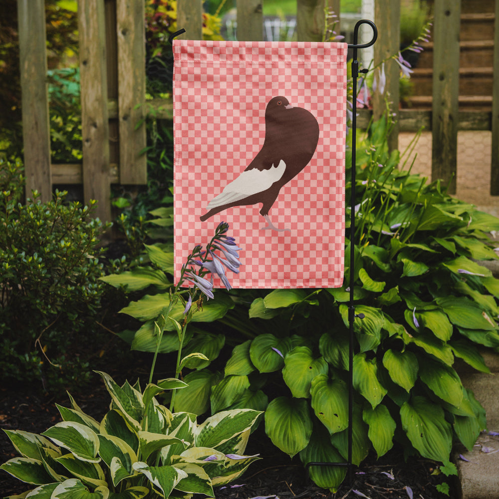 English Pouter Pigeon Pink Check Flag Garden Size  the-store.com.