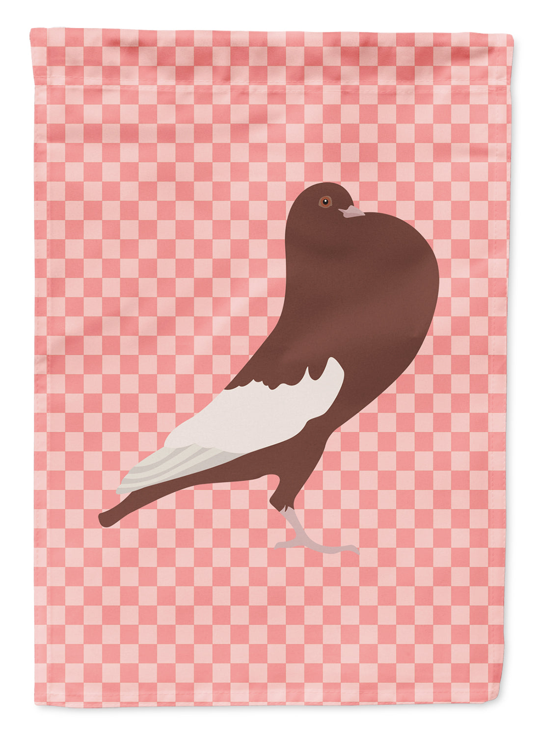 English Pouter Pigeon Pink Check Flag Garden Size  the-store.com.