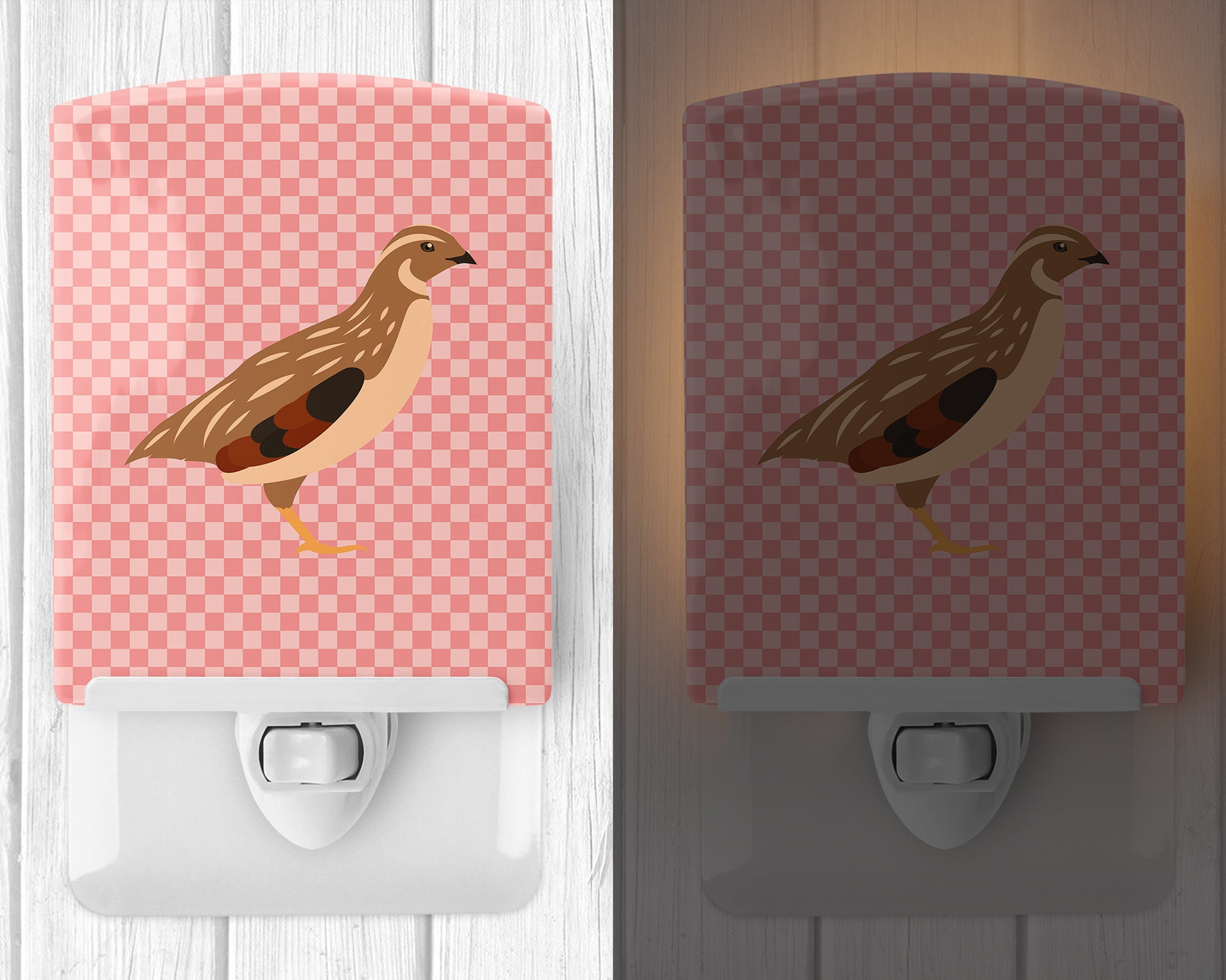 Golden Phoenix Quail Pink Check Ceramic Night Light BB7955CNL - the-store.com