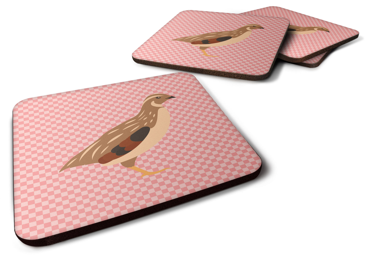 Golden Phoenix Quail Pink Check Foam Coaster Set of 4 BB7955FC - the-store.com