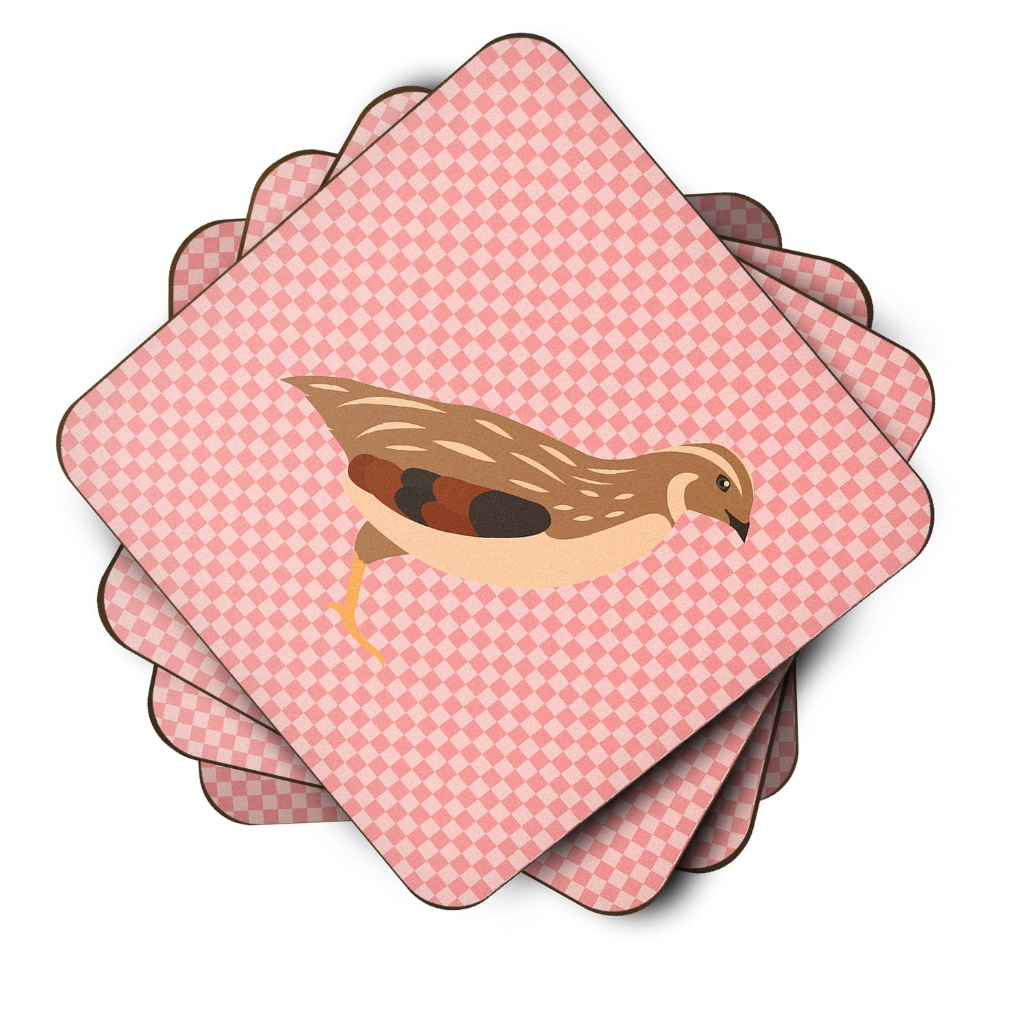 Golden Phoenix Quail Pink Check Foam Coaster Set of 4 BB7955FC - the-store.com