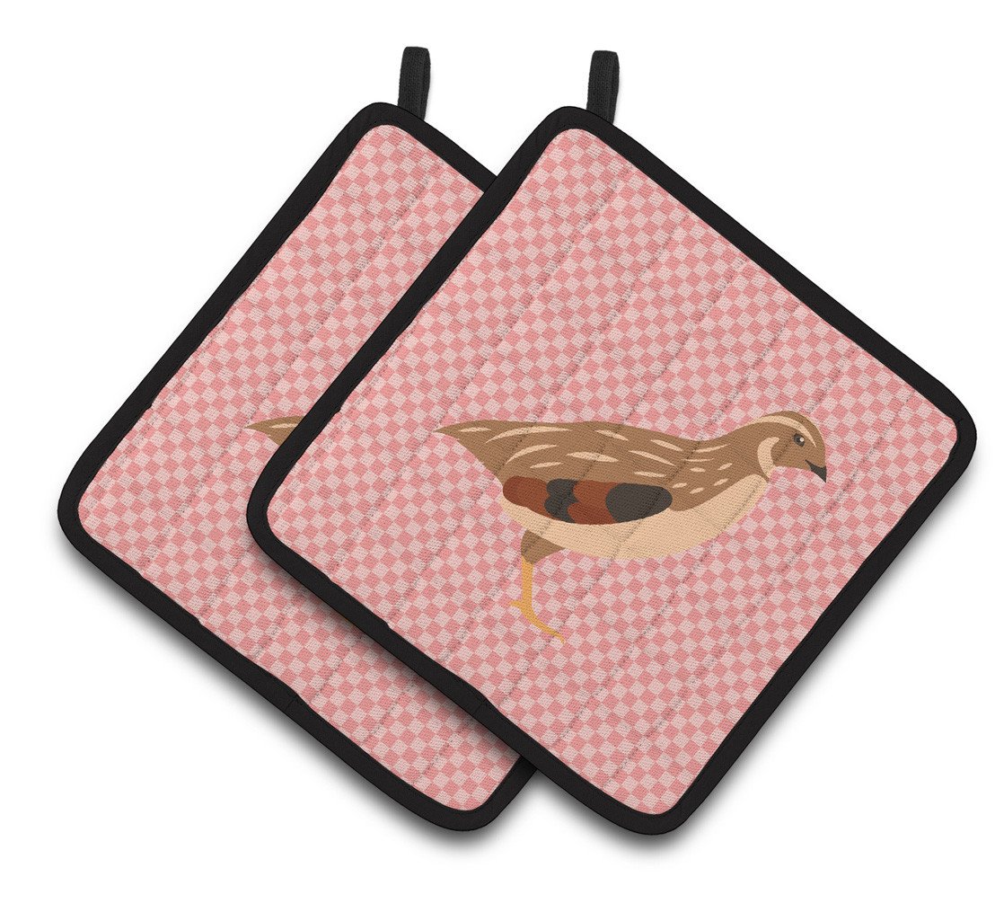 Golden Phoenix Quail Pink Check Pair of Pot Holders BB7955PTHD by Caroline's Treasures