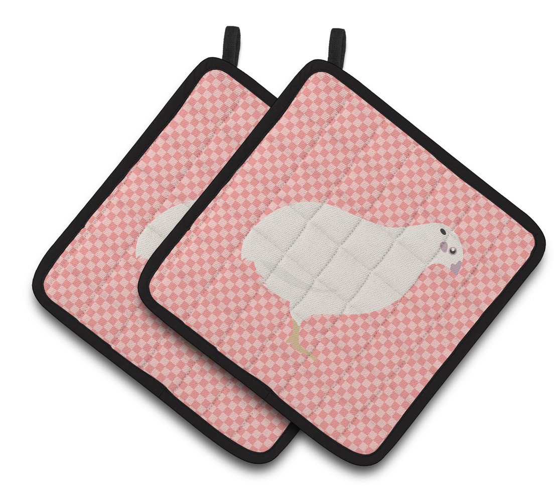 Texas Quail Pink Check Pair of Pot Holders BB7957PTHD by Caroline&#39;s Treasures