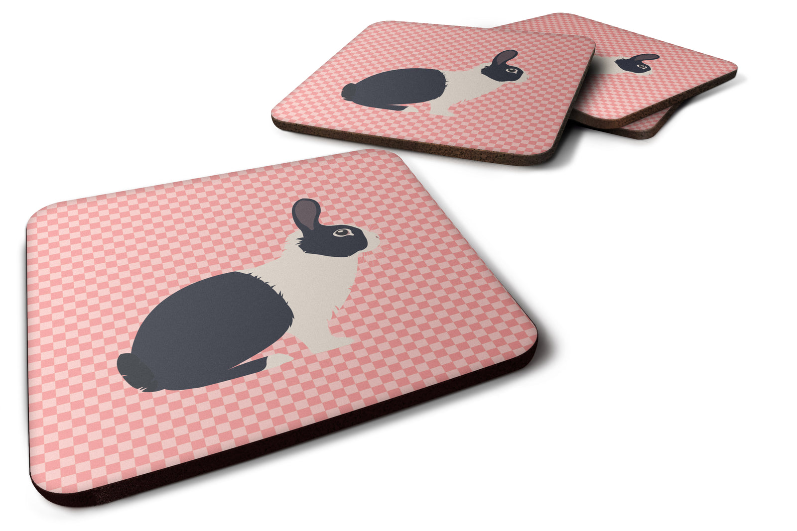 Dutch Rabbit Pink Check Foam Coaster Set of 4 BB7958FC - the-store.com