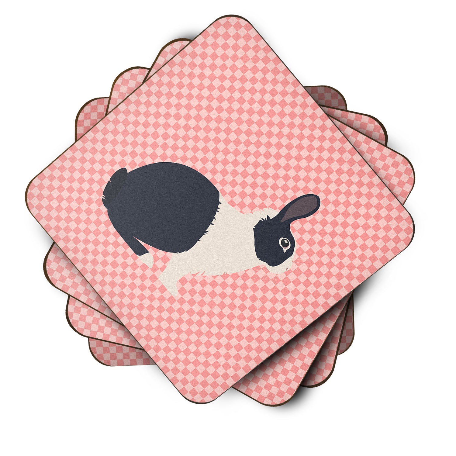 Dutch Rabbit Pink Check Foam Coaster Set of 4 BB7958FC - the-store.com