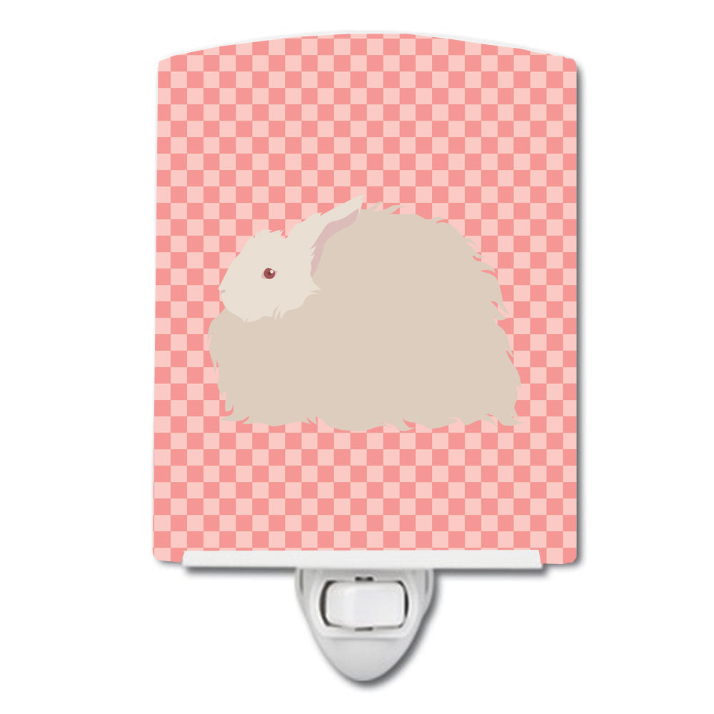 Fluffy Angora Rabbit Pink Check Ceramic Night Light BB7959CNL - the-store.com