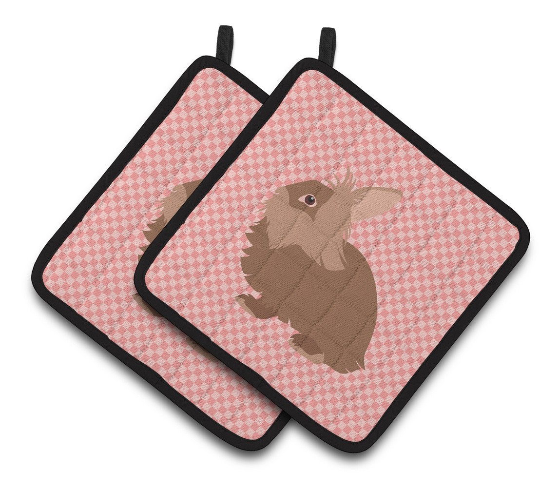 Lionhead Rabbit Pink Check Pair of Pot Holders BB7960PTHD by Caroline's Treasures