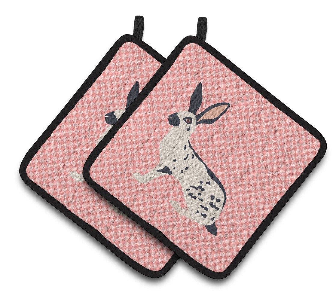 English Spot Rabbit Pink Check Pair of Pot Holders BB7961PTHD by Caroline's Treasures