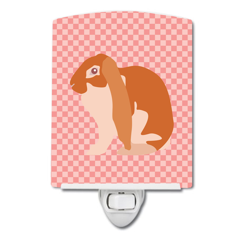 English Lop Rabbit Pink Check Ceramic Night Light BB7962CNL - the-store.com