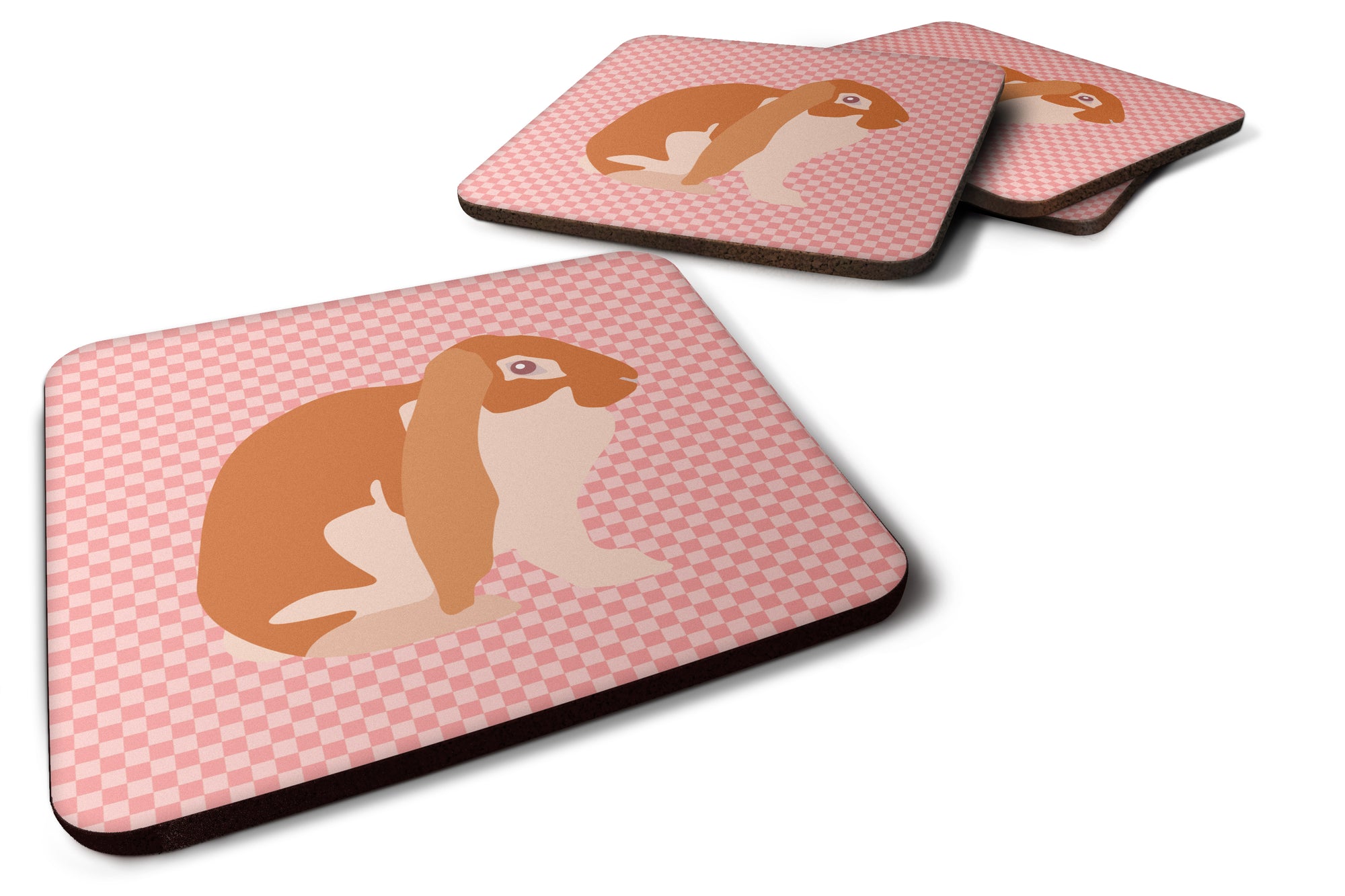 English Lop Rabbit Pink Check Foam Coaster Set of 4 BB7962FC - the-store.com