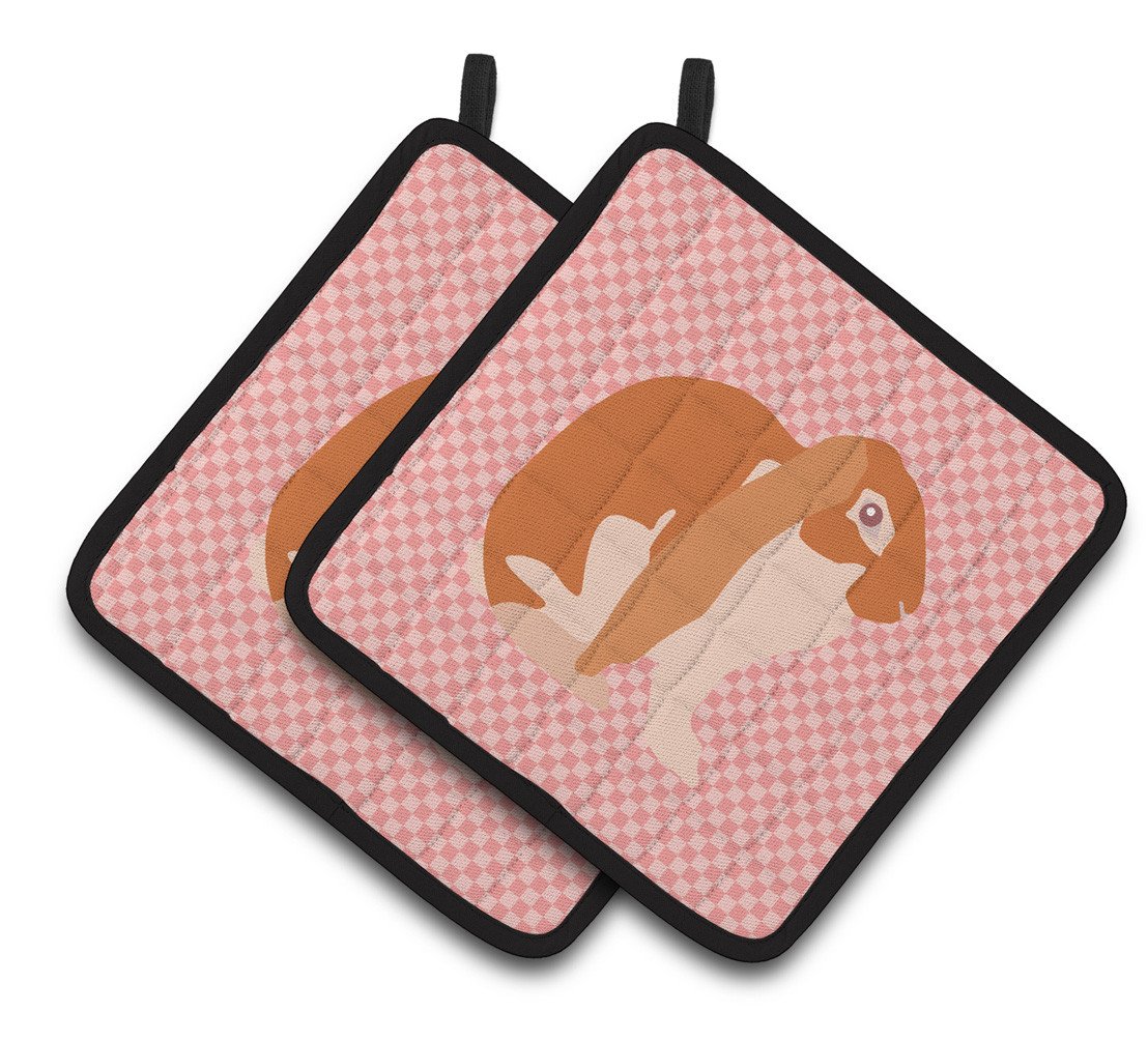 English Lop Rabbit Pink Check Pair of Pot Holders BB7962PTHD by Caroline's Treasures