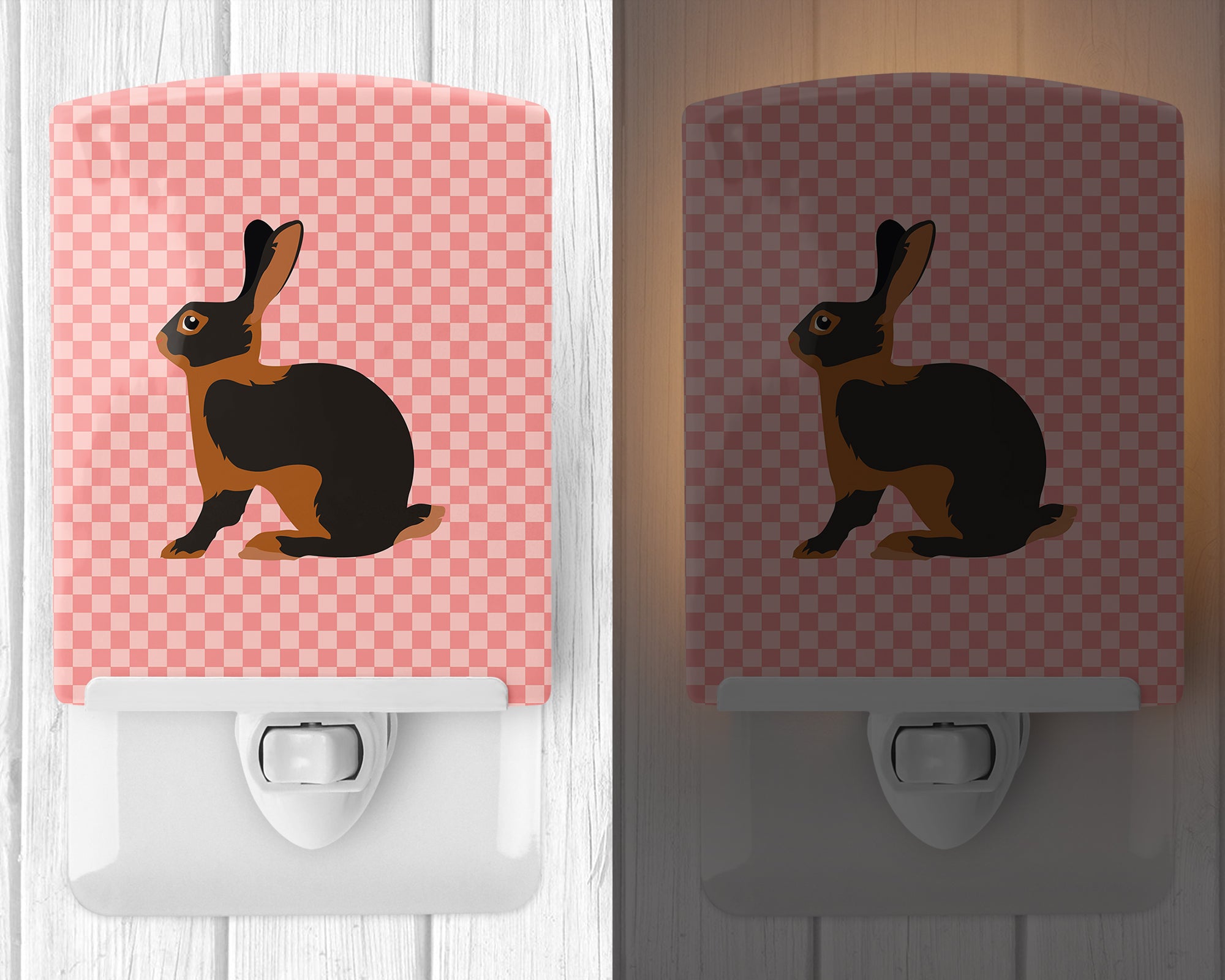 Tan Rabbit Pink Check Ceramic Night Light BB7963CNL - the-store.com