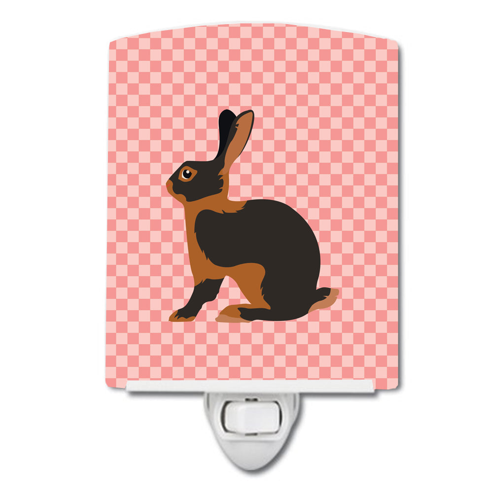 Tan Rabbit Pink Check Ceramic Night Light BB7963CNL - the-store.com