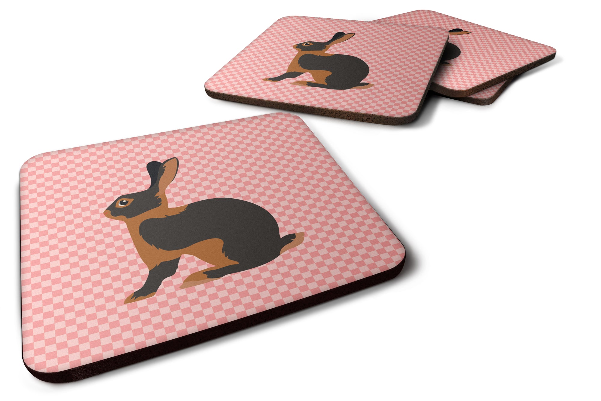 Tan Rabbit Pink Check Foam Coaster Set of 4 BB7963FC - the-store.com