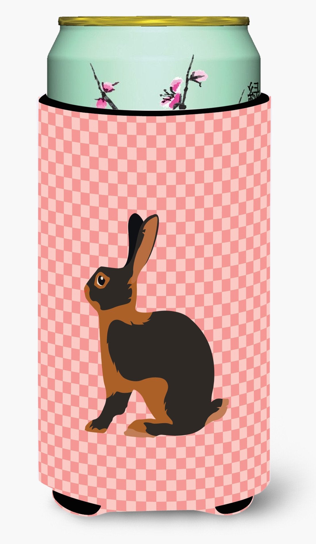 Tan Rabbit Pink Check Tall Boy Beverage Insulator Hugger BB7963TBC by Caroline's Treasures