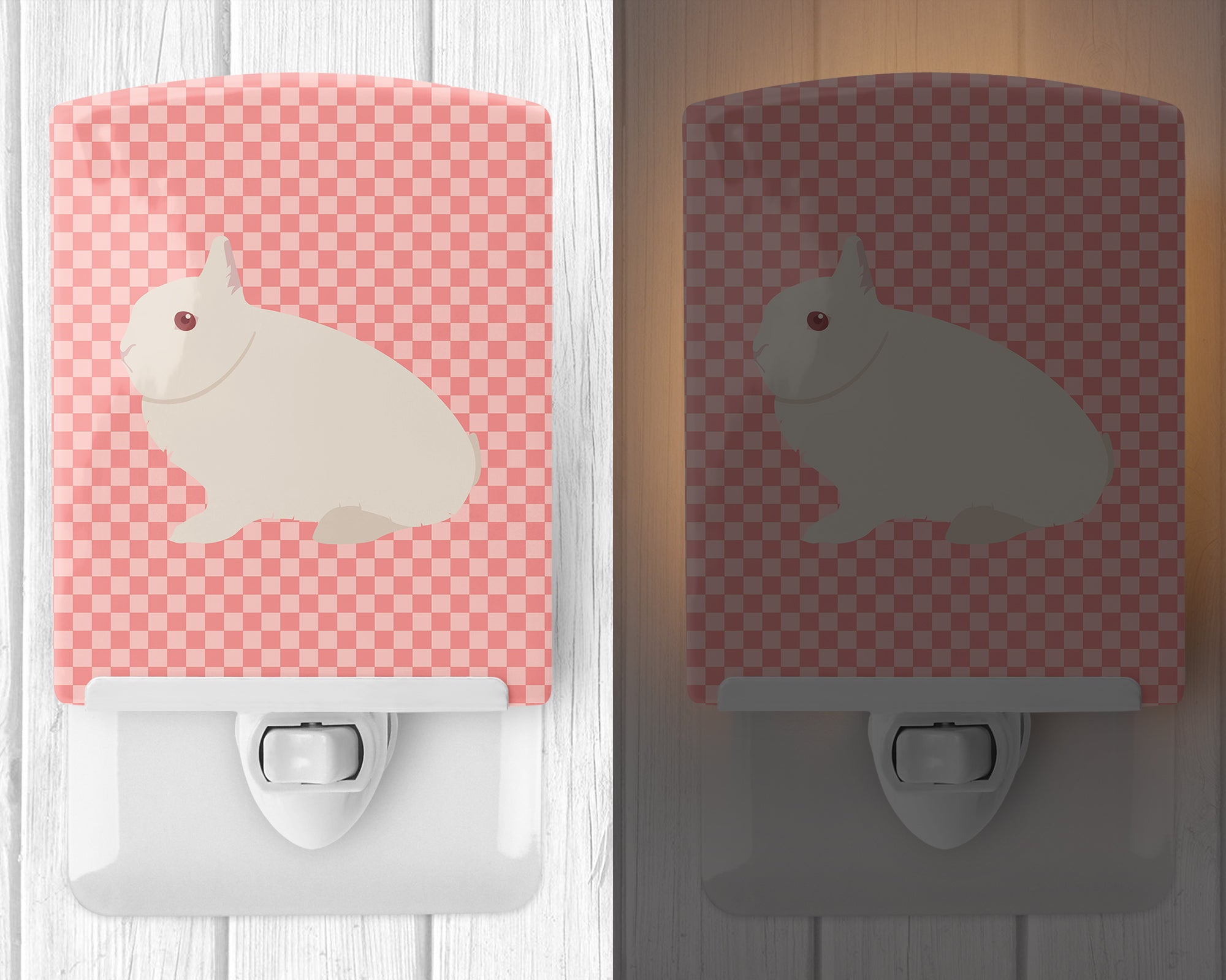 Hermelin Rabbit Pink Check Ceramic Night Light BB7964CNL - the-store.com