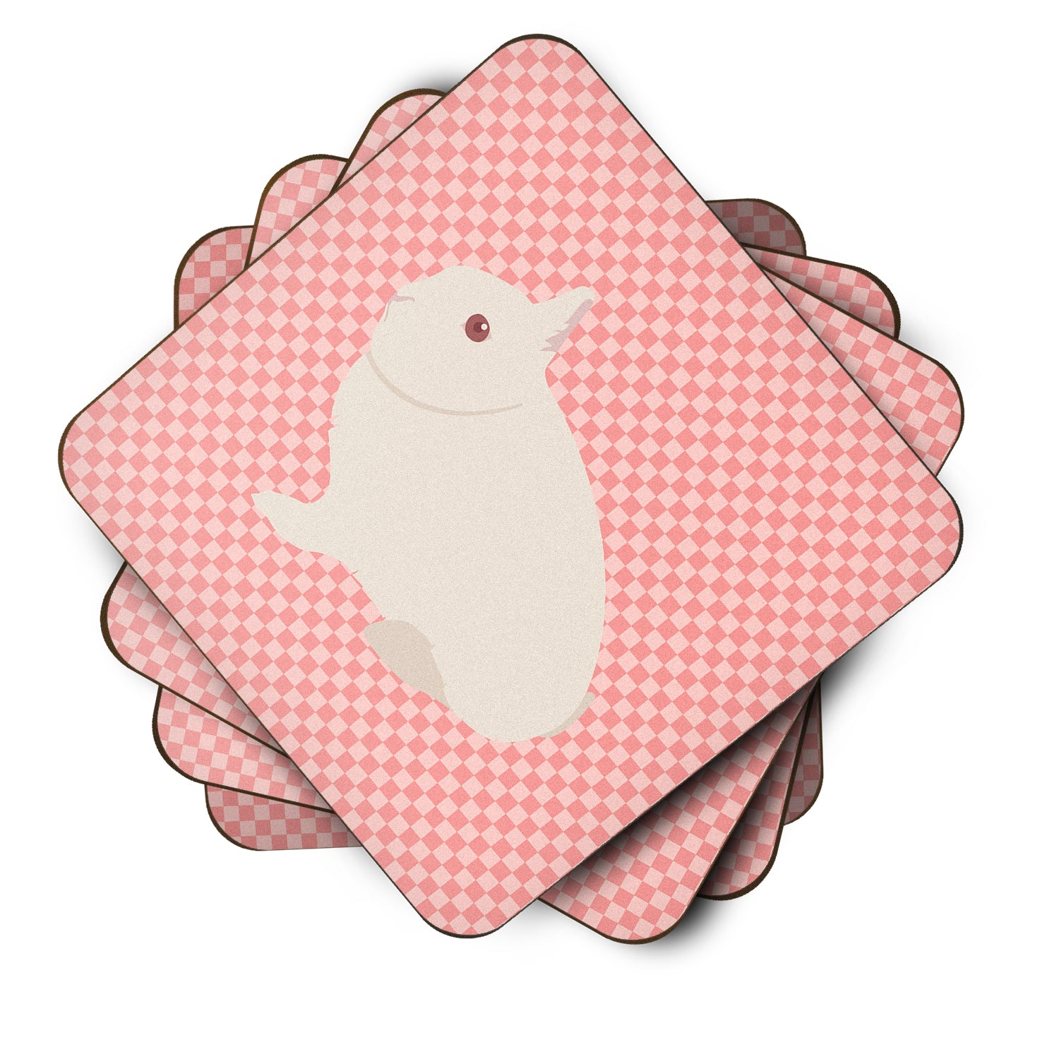 Hermelin Rabbit Pink Check Foam Coaster Set of 4 BB7964FC - the-store.com