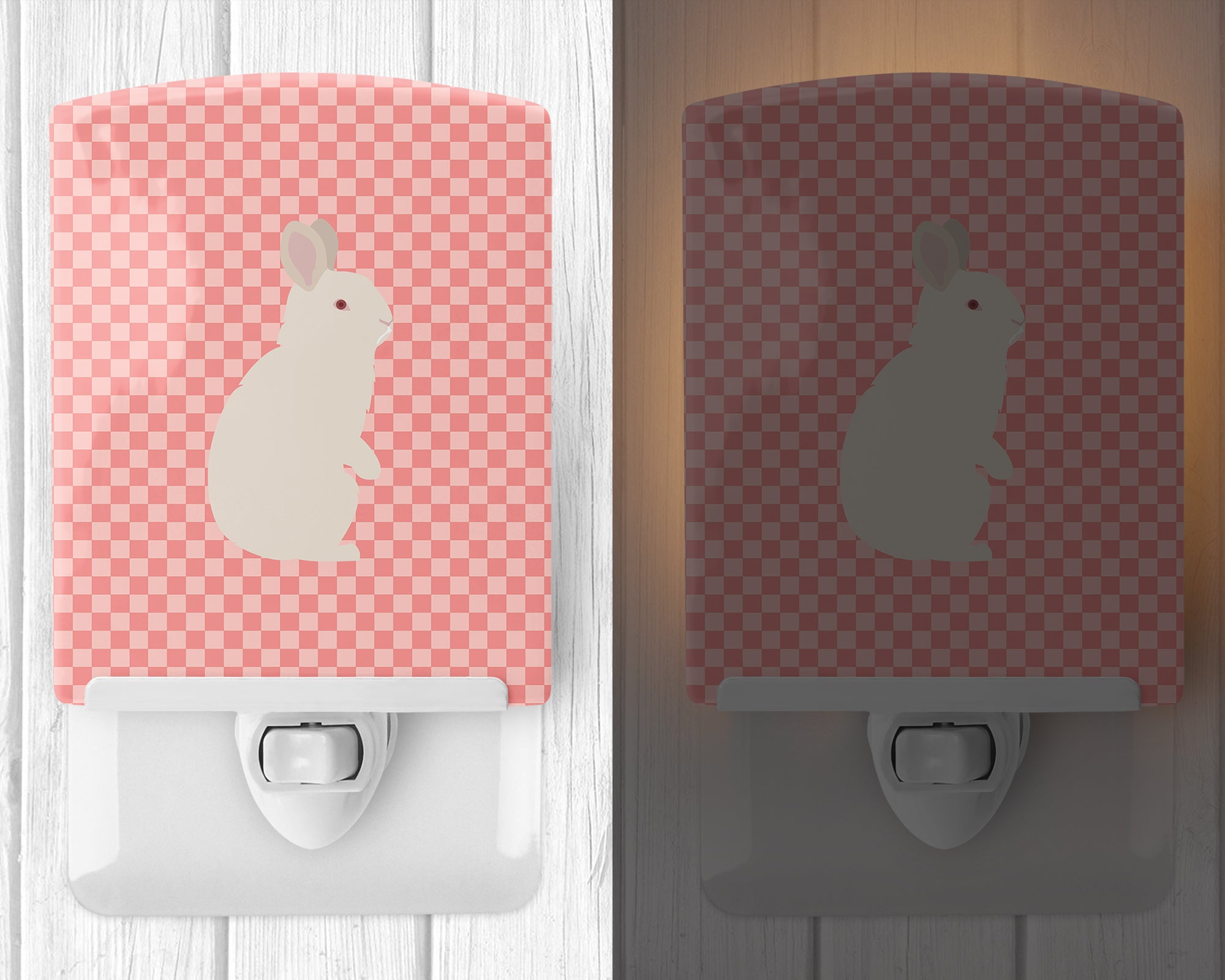 New Zealand White Rabbit Pink Check Ceramic Night Light BB7965CNL - the-store.com