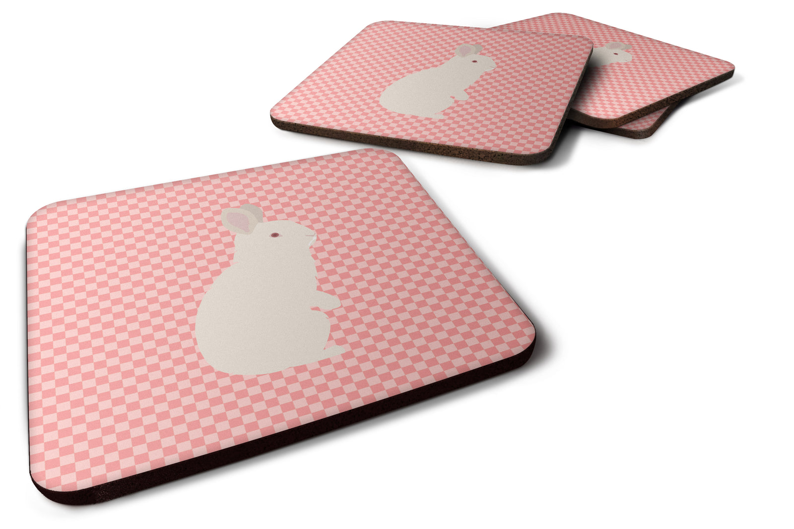 New Zealand White Rabbit Pink Check Foam Coaster Set of 4 BB7965FC - the-store.com