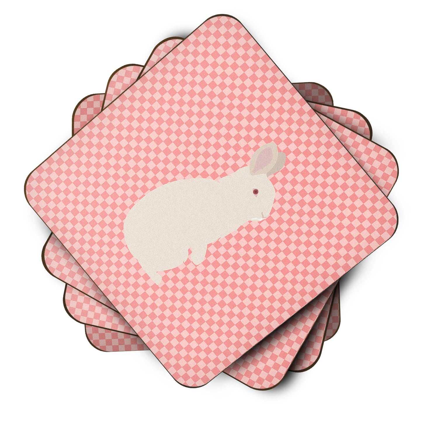 New Zealand White Rabbit Pink Check Foam Coaster Set of 4 BB7965FC - the-store.com