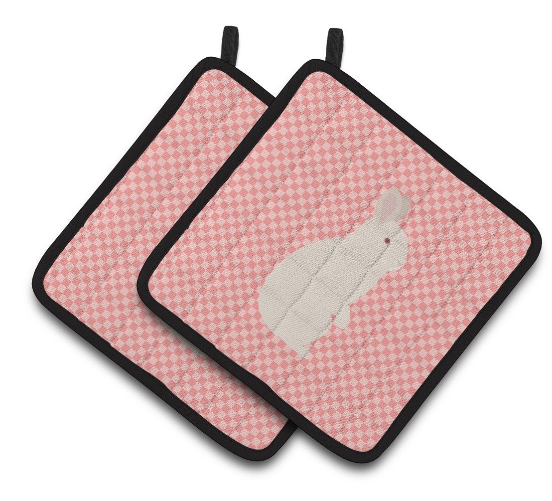 New Zealand White Rabbit Pink Check Pair of Pot Holders BB7965PTHD by Caroline's Treasures