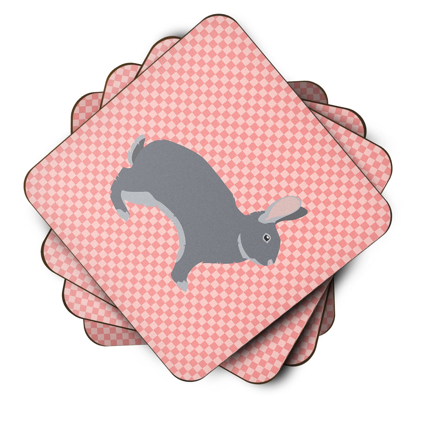 Giant Chinchilla Rabbit Pink Check Foam Coaster Set of 4 BB7966FC - the-store.com