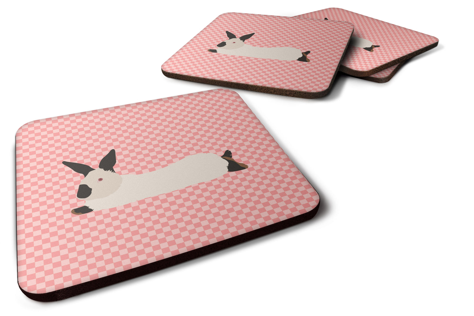 California White Rabbit Pink Check Foam Coaster Set of 4 BB7967FC - the-store.com